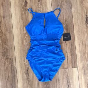 Ellen Tracy Royal Blue Ruched One-Piece Swimsuit Size 8 NWT